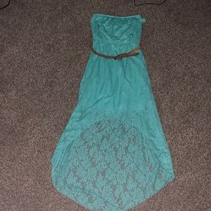 Sea foam green / mint green strapless lace high to low dress